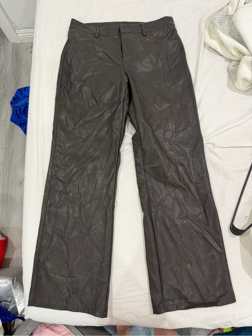 H&M Brown Faux Leather Wide-Leg Pants